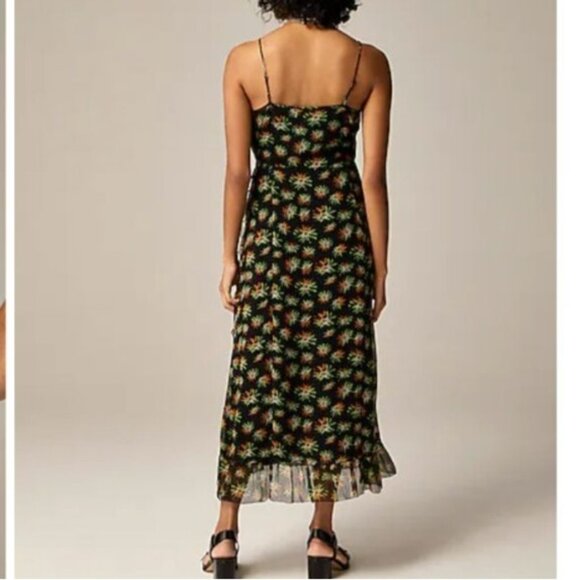 NWOT J.Crew Women's Sz 4 Flutter Wrap Dress Starburst Floral Black Multi Chiffon - Picture 2 of 16